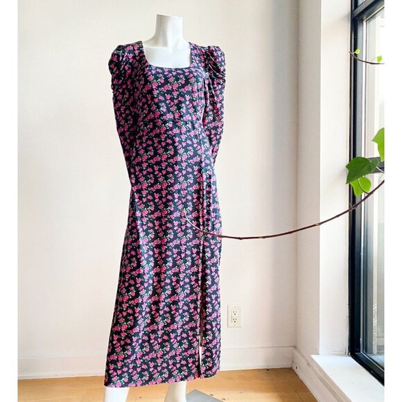 NWT AFRM Revolve Floral Pink Rose y2k Granny Ruched Shoulder Midi Dress S - Picture 7 of 11